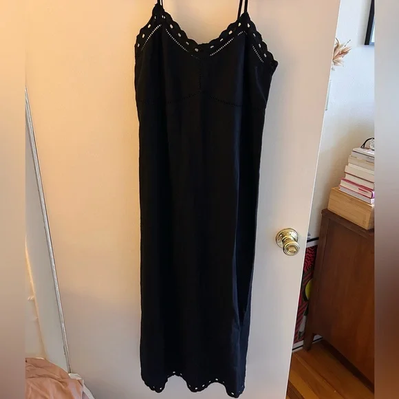 Old Navy Black Linen Blend Eyelet Dress - Picture 1 of 5